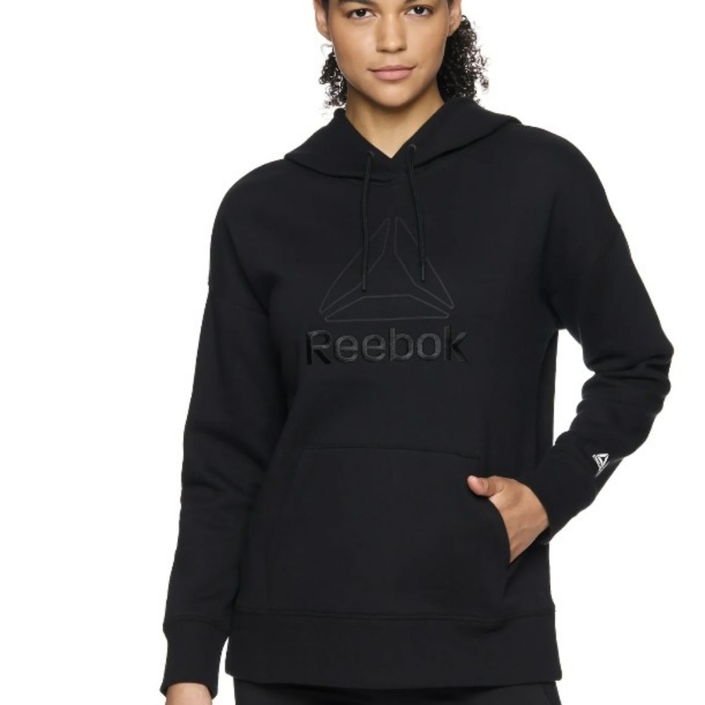 Embroidered Reebok BLACK Pullover Hoodie W Front Kangaroo pocket Women's Medium